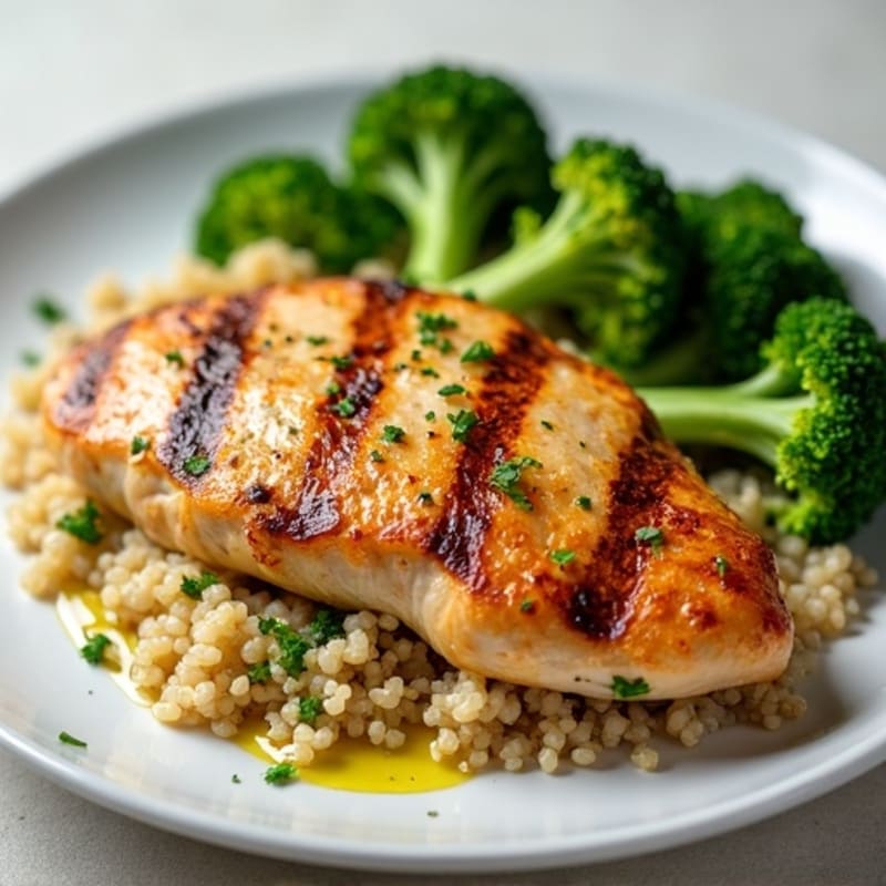Grilled Chicken Breast with Quinoa and Steamed Broccoli