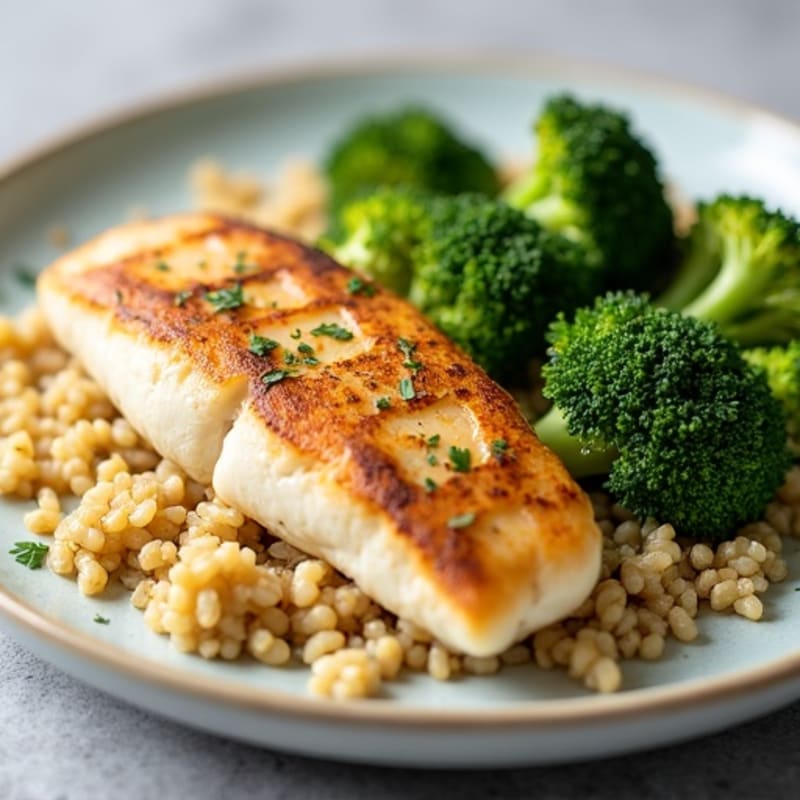 Seared Tilapia with Steamed Broccoli and Quinoa