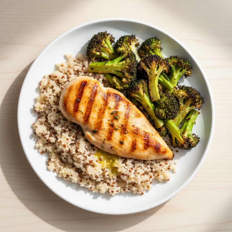 Grilled Chicken Breast with Quinoa and Roasted Broccoli