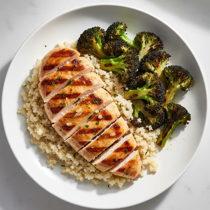 Grilled Chicken Breast with Quinoa and Roasted Broccoli