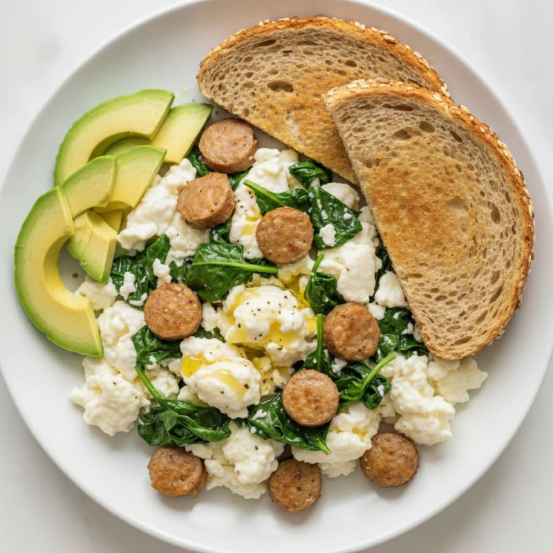 Egg White Scramble with Turkey Sausage and Spinach