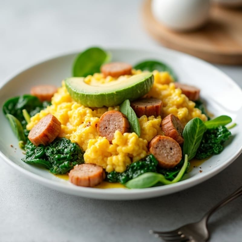 Egg White and Spinach Scramble with Turkey Sausage