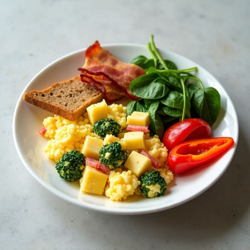 Egg White Veggie Scramble with Lean Turkey Bacon