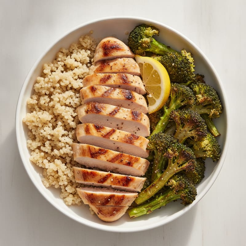 Grilled Chicken and Quinoa Power Bowl with Roasted Broccoli