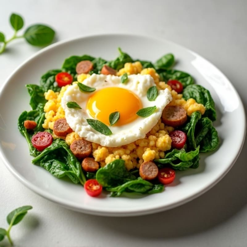 Cottage Cheese Scramble with Turkey Sausage and Spinach