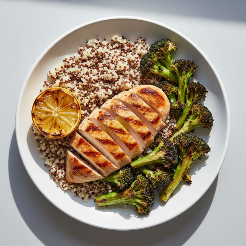 Grilled Chicken Breast with Quinoa and Roasted Broccoli