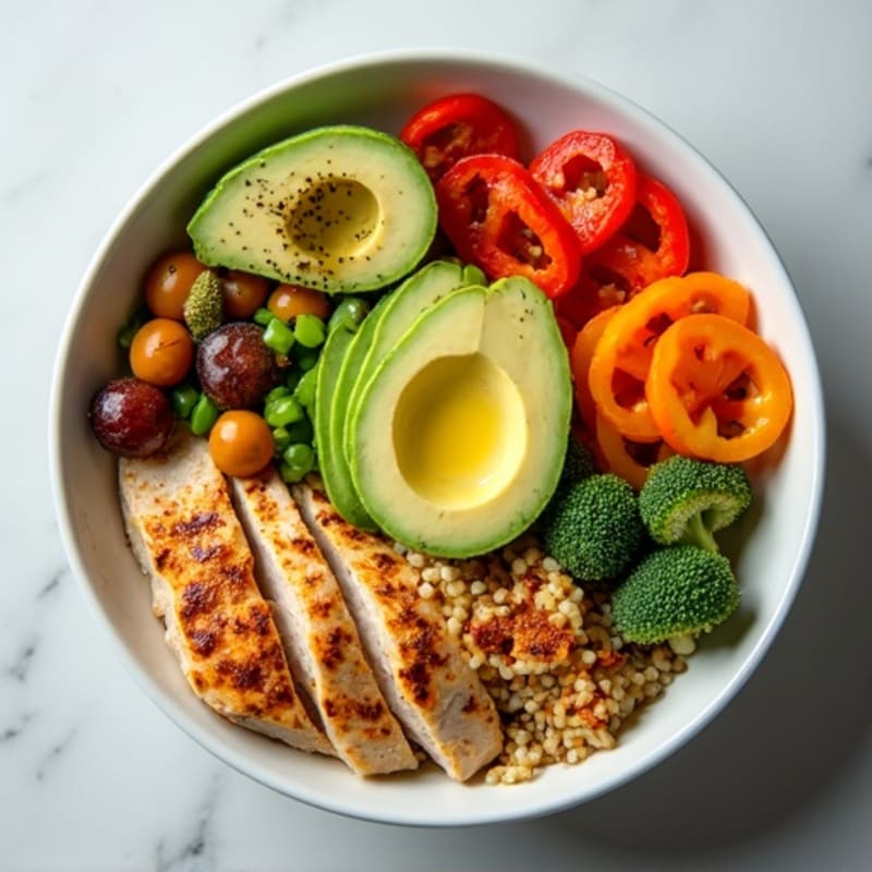 Grilled Chicken and Quinoa Power Bowl with Avocado and Roasted Vegetables