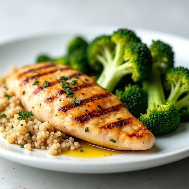 Grilled Chicken Breast with Quinoa and Roasted Broccoli