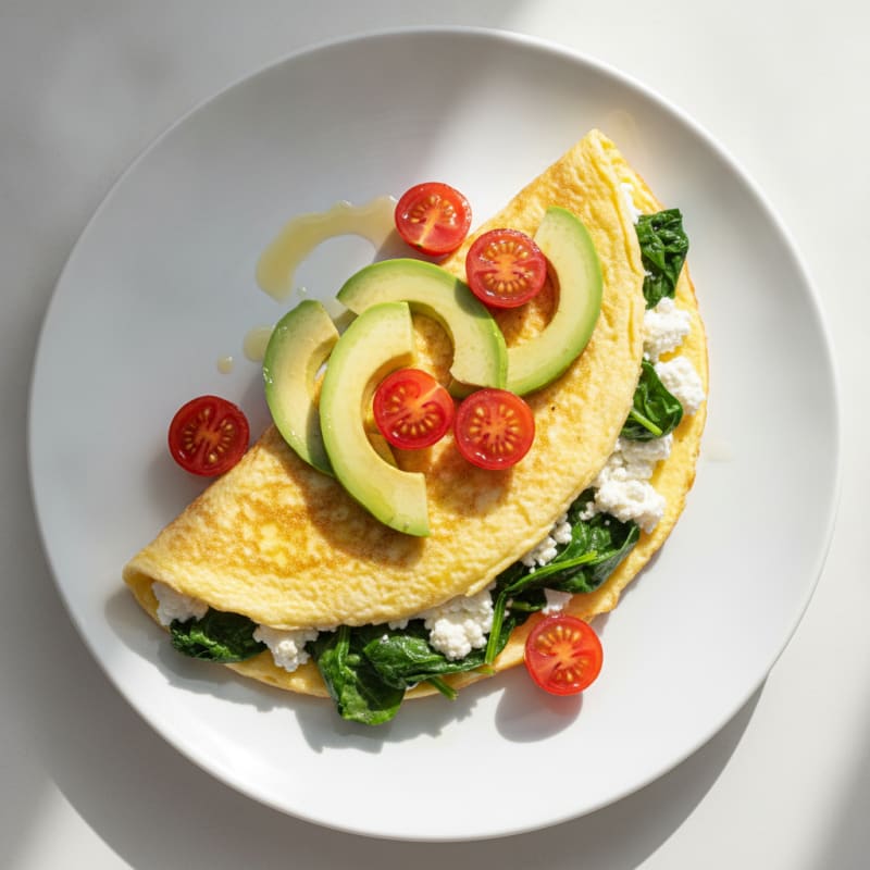 Egg White Spinach Omelette with Cottage Cheese and Cherry Tomatoes