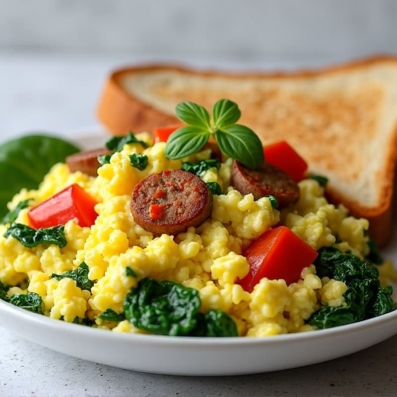 Egg White Scramble with Spinach, Turkey Sausage & Toast