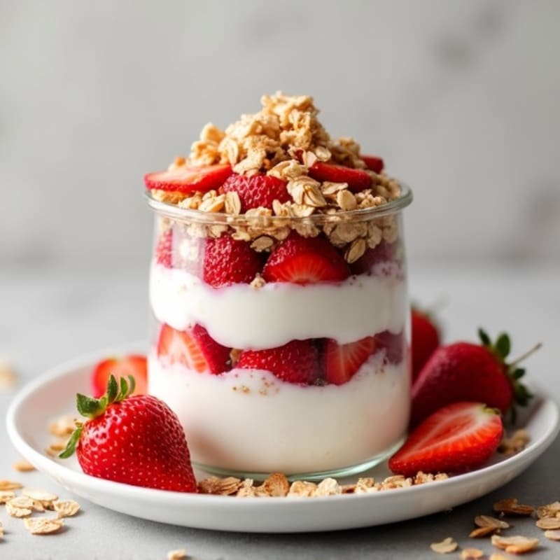 Creamy Strawberry Greek Yogurt Parfait with Crunchy Whole Grain Crumble