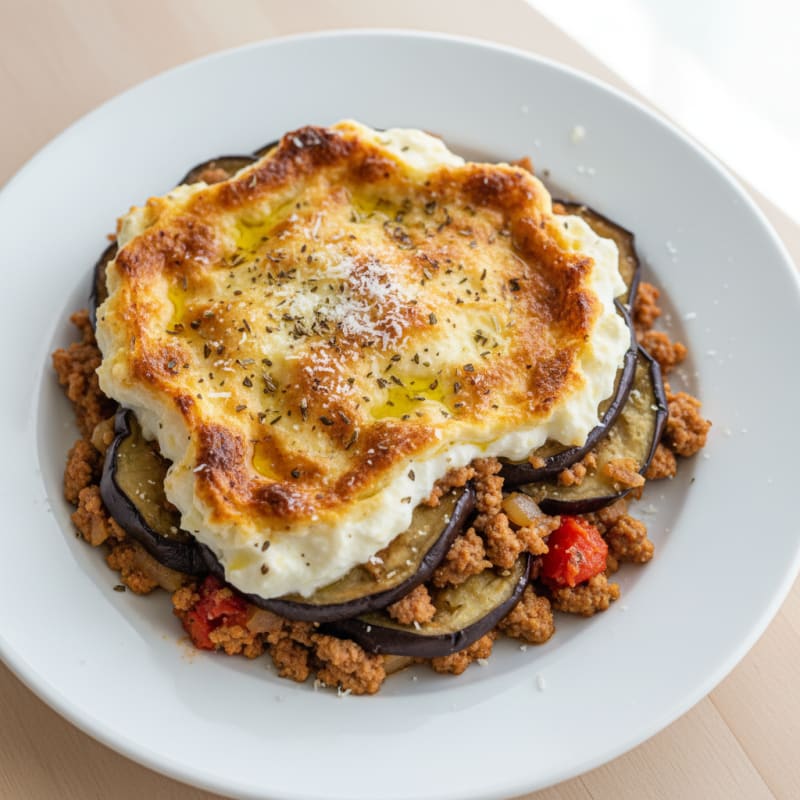 Lamb and Eggplant Moussaka with Greek Yogurt Béchamel