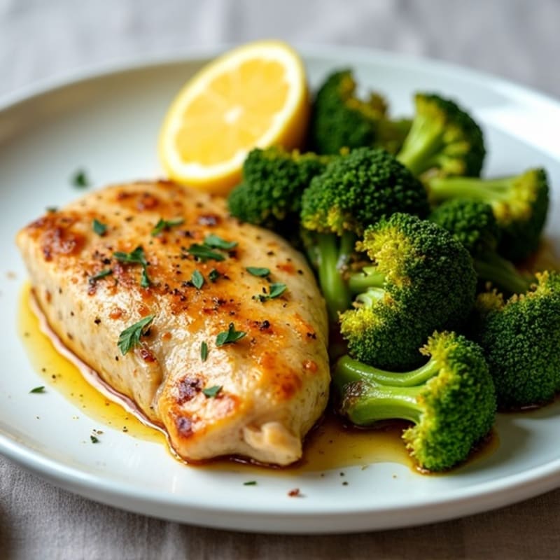 Lemon Garlic Pan-Seared Chicken with Roasted Broccoli