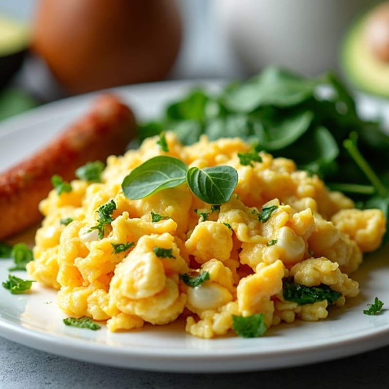 Egg White Scramble with Turkey Sausage and Sautéed Spinach