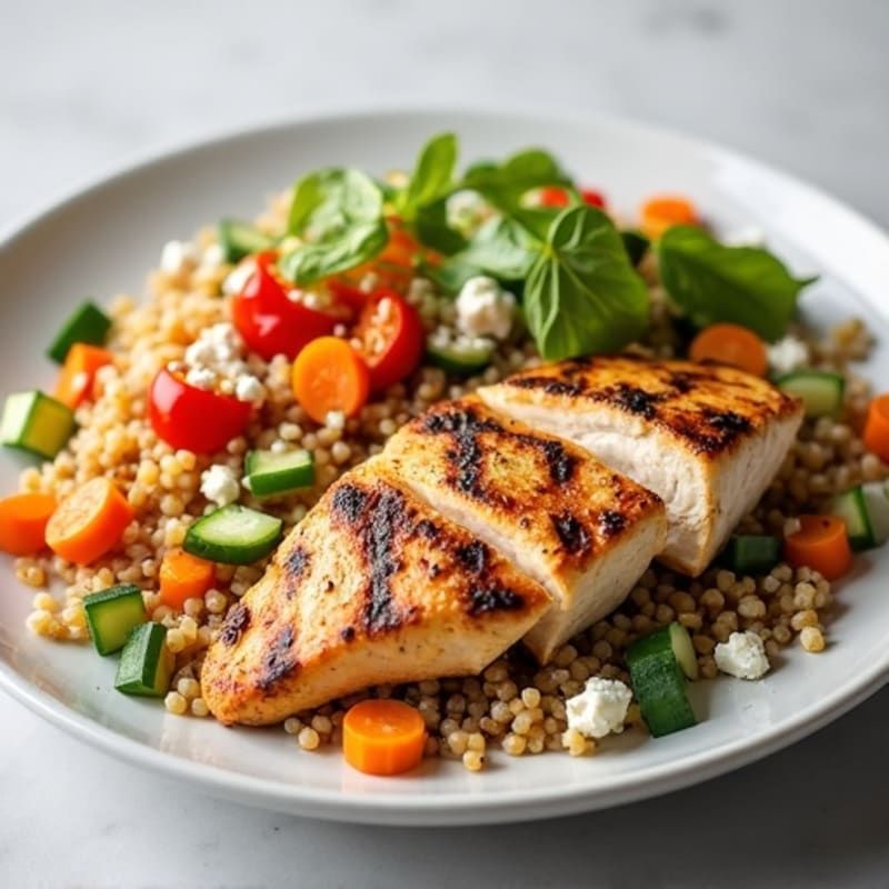 Grilled Chicken Breast with Crunchy Vegetable Quinoa Salad