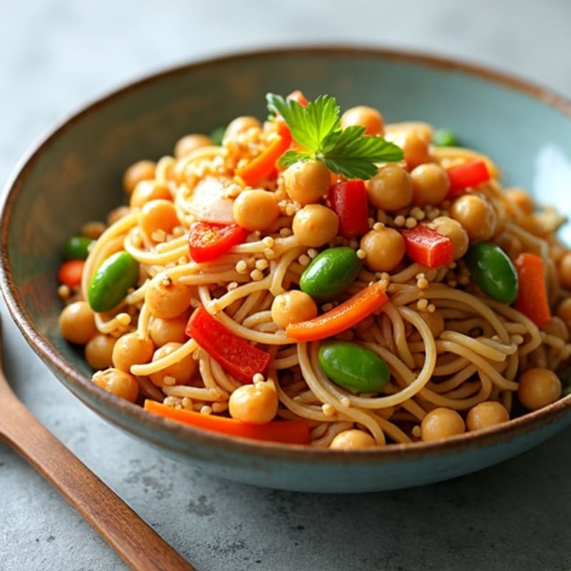Crispy Chickpea and Edamame Stir-Fry with Buckwheat Noodles
