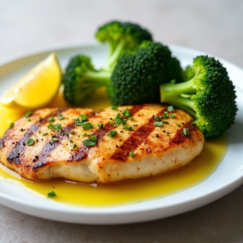 Grilled Chicken Breast with Roasted Broccoli and Lemon