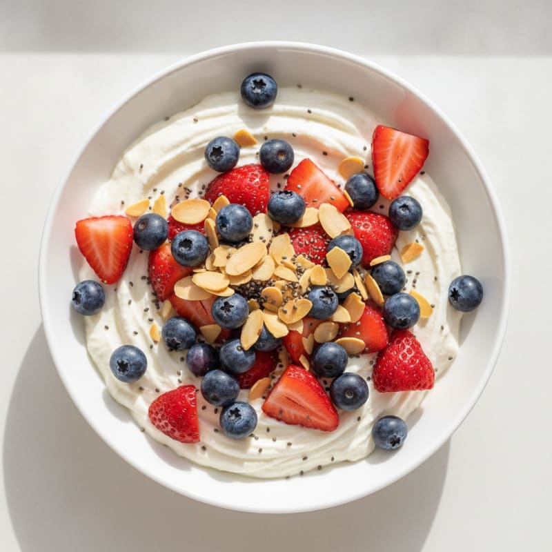 Silky Greek Yogurt Bowl with Whey Protein and Fresh Berries