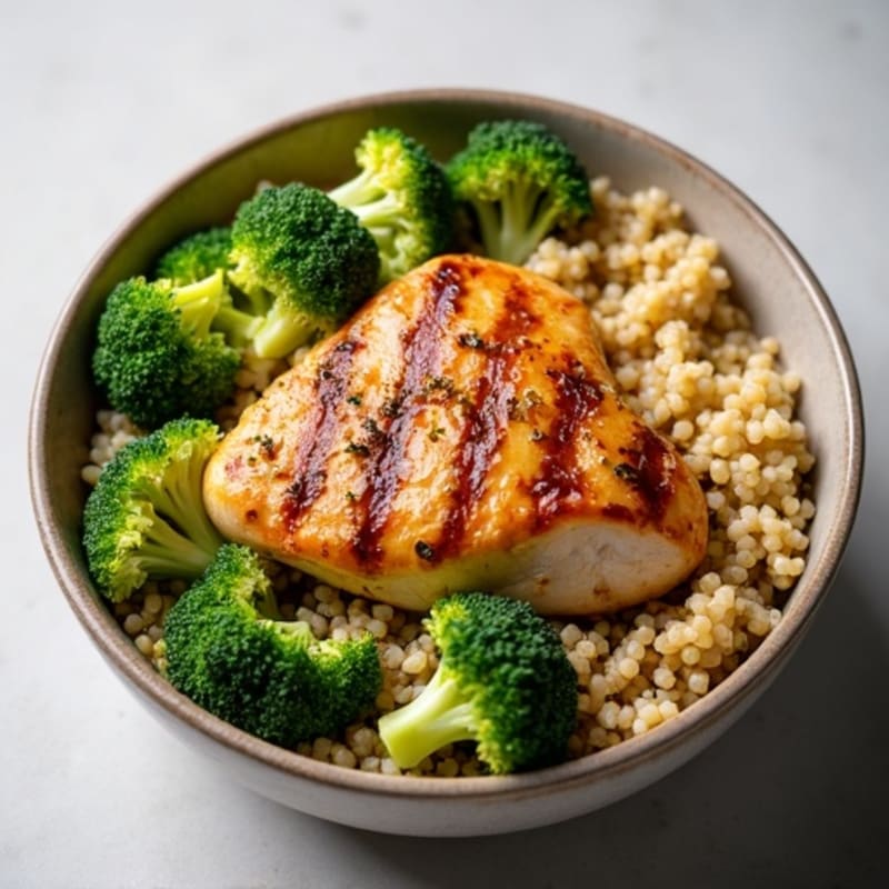 Grilled Chicken Breast and Quinoa Bowl with Roasted Broccoli