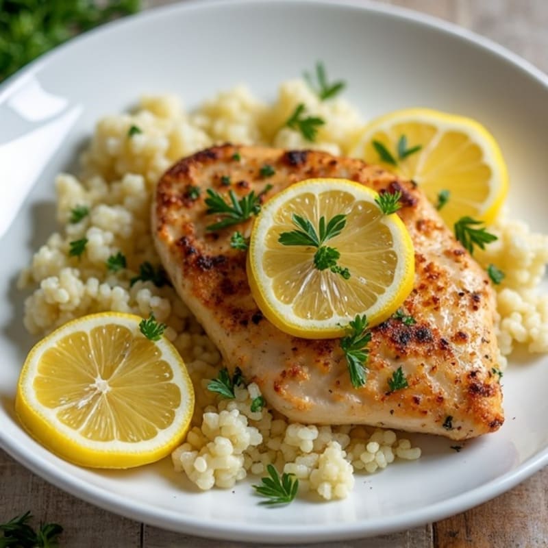 Herb-Crusted Lemon Chicken with Garlic Cauliflower Rice