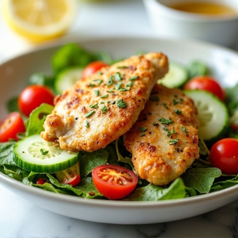Crispy Chicken and Fresh Vegetable Salad with Creamy Lemon Dressing
