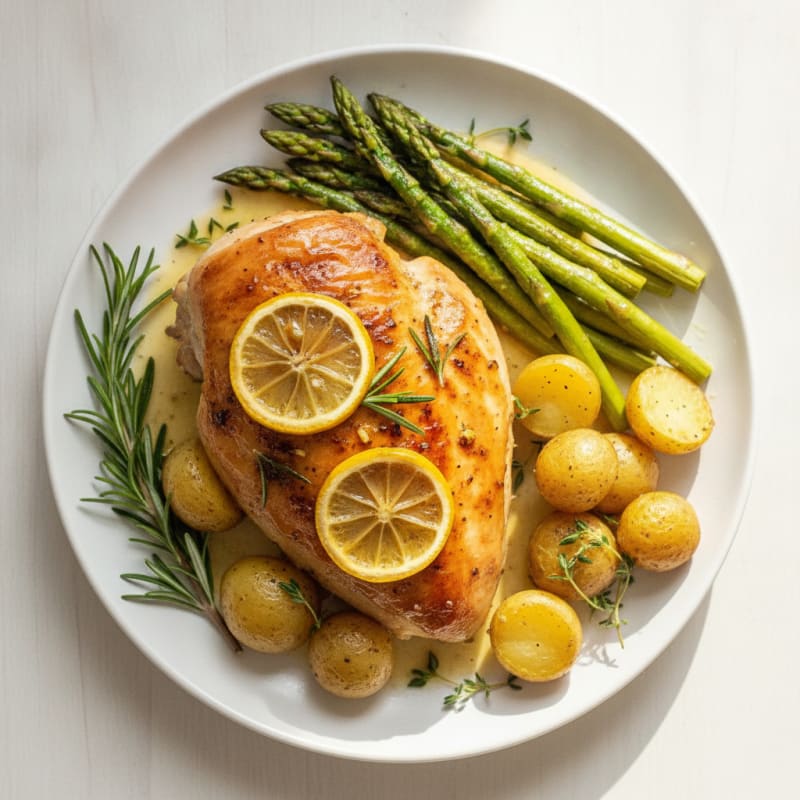 Lemon Herb Roasted Chicken with Asparagus