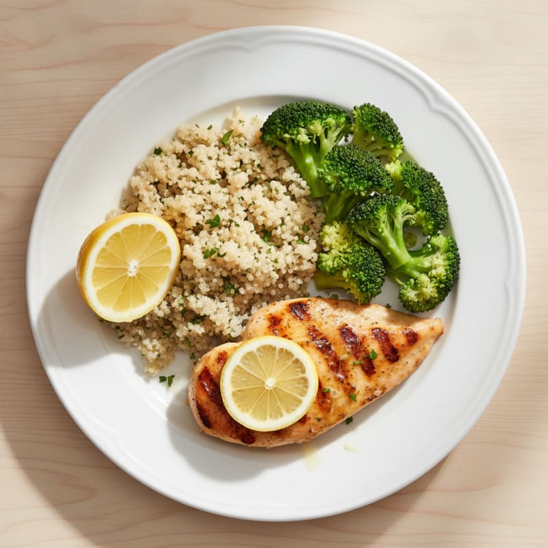 Grilled Chicken Breast with Quinoa and Steamed Broccoli