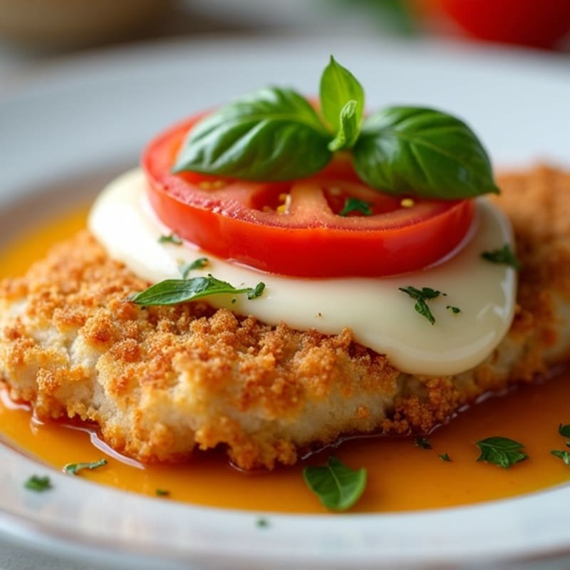 Crispy Chicken with Melted Mozzarella, Fresh Tomato, and Basil
