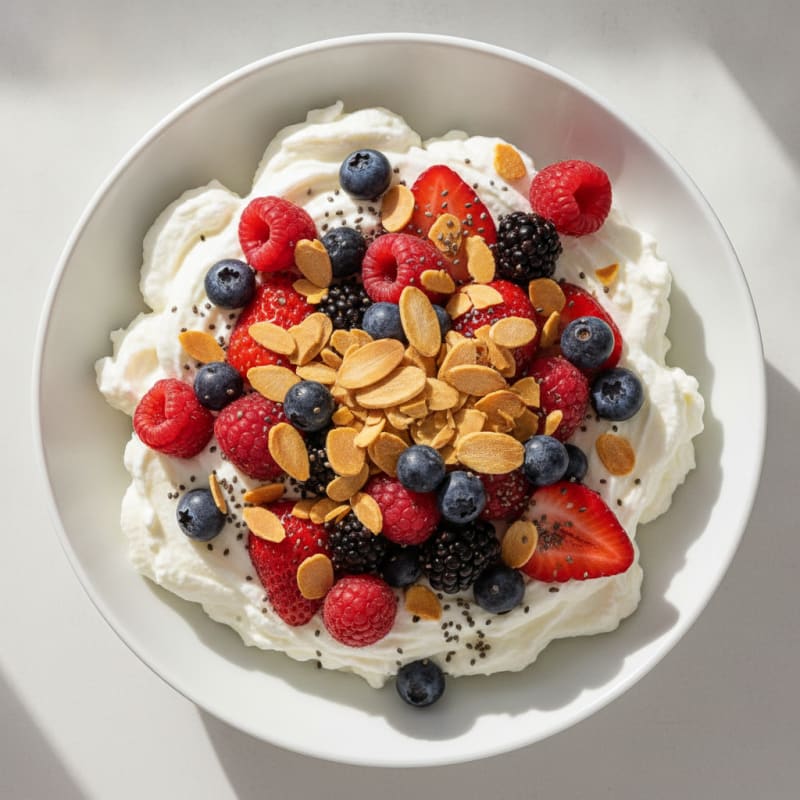 Creamy Greek Yogurt Protein Bowl with Mixed Berries and Almonds