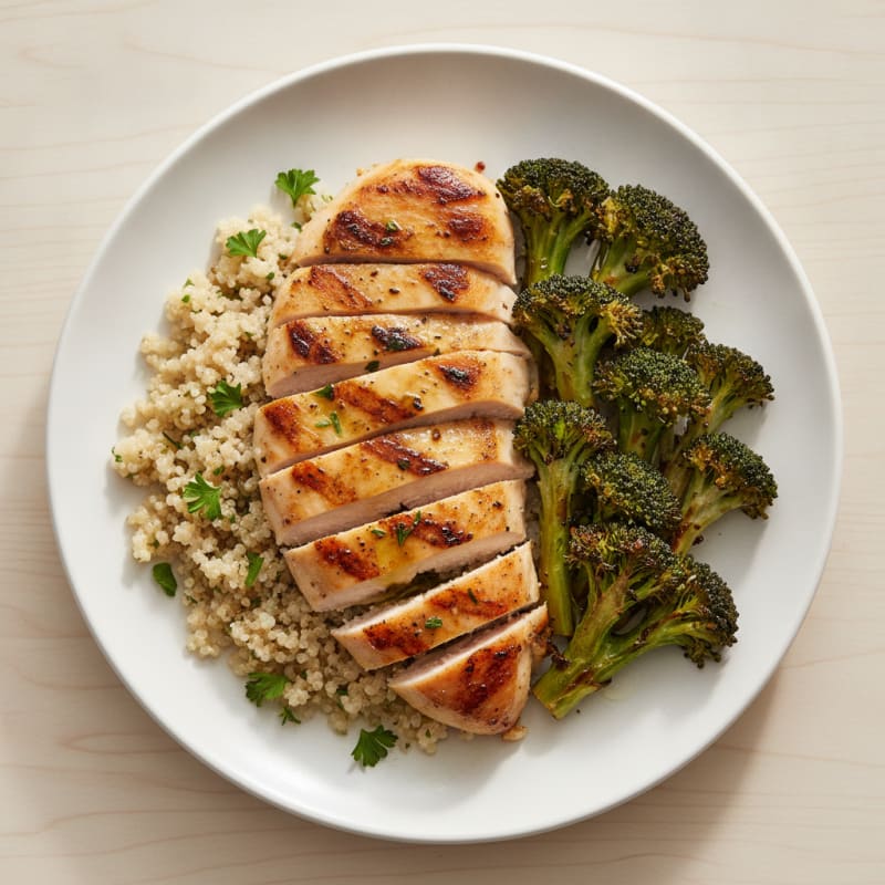 Grilled Chicken Breast with Quinoa and Roasted Broccoli