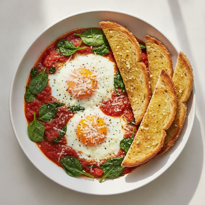Baked Eggs with Garlic Toast Soldiers