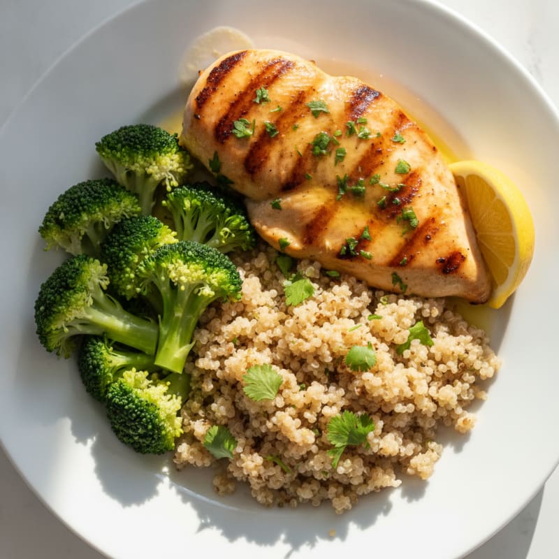 Grilled Chicken Breast with Quinoa and Steamed Broccoli