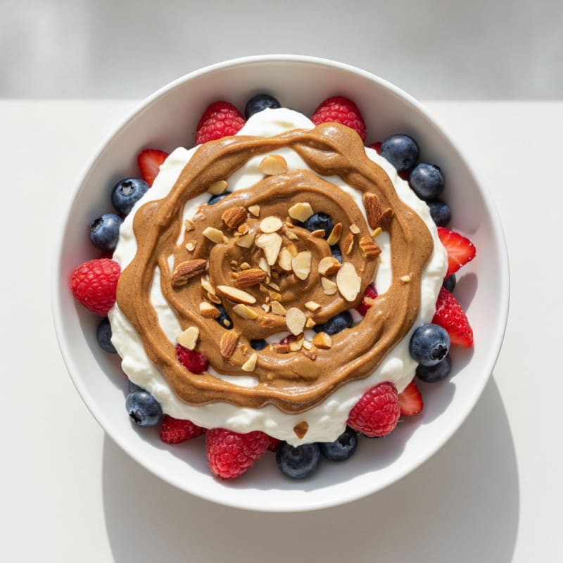 Greek Yogurt Protein Parfait with Mixed Berries and Almond Butter