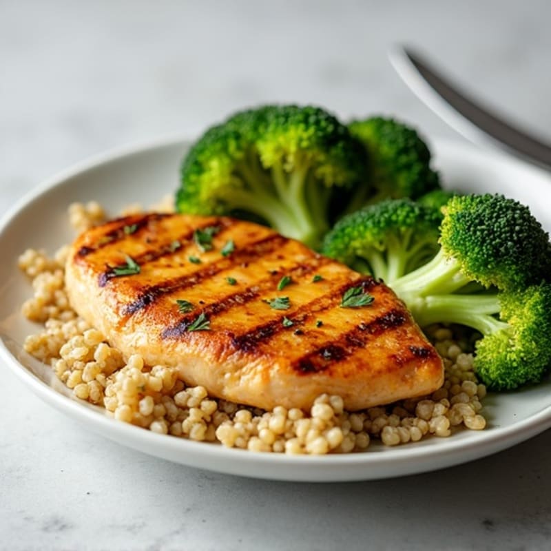 Grilled Chicken Breast with Quinoa and Roasted Broccoli