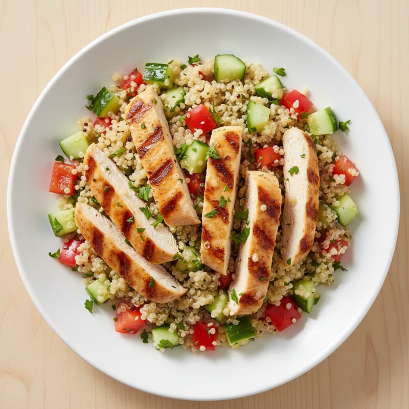 Grilled Chicken and Quinoa Salad with Crunchy Vegetables
