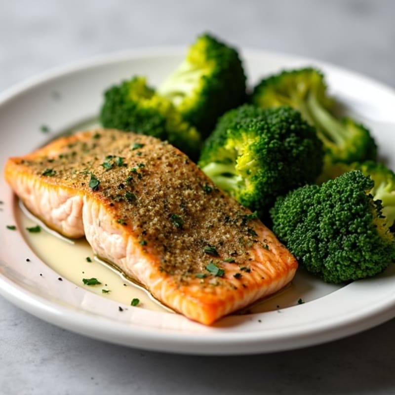 Pan-Seared Herb Crusted Salmon with Roasted Broccoli