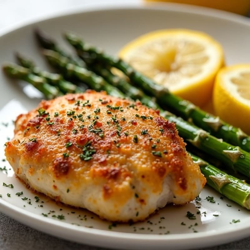 Crispy Lemon-Herb Roasted Chicken Thighs with Roasted Asparagus