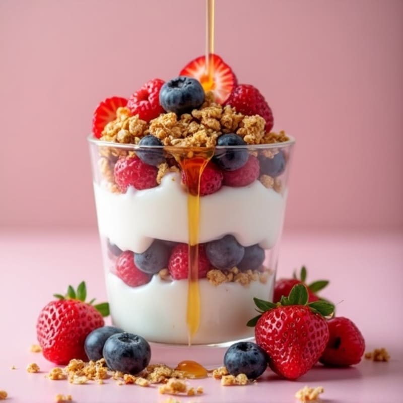 Greek Yogurt Parfait with Protein Granola and Mixed Berries