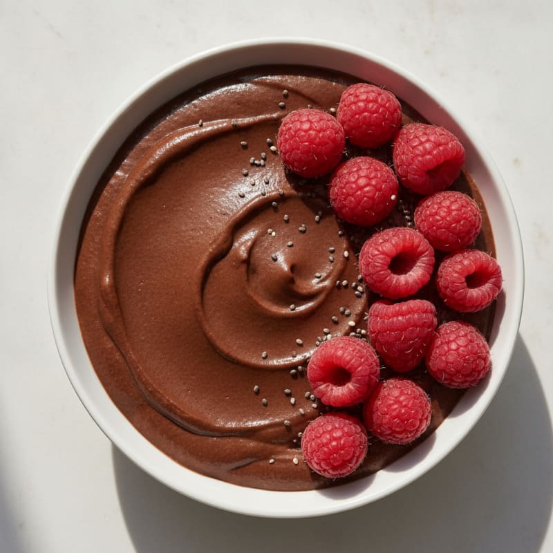 Silky Chocolate Protein Pudding with Raspberries