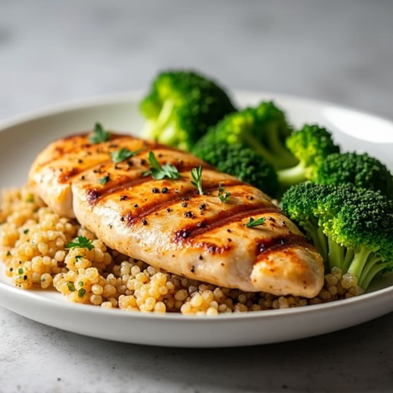 Grilled Chicken Breast with Roasted Broccoli and Quinoa