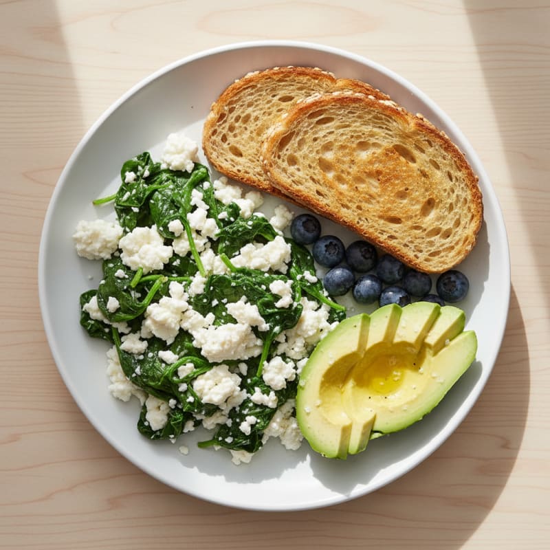 Egg White and Spinach Scramble with Cottage Cheese