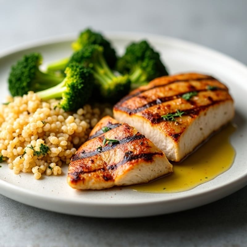 Grilled Chicken Breast with Quinoa and Roasted Broccoli