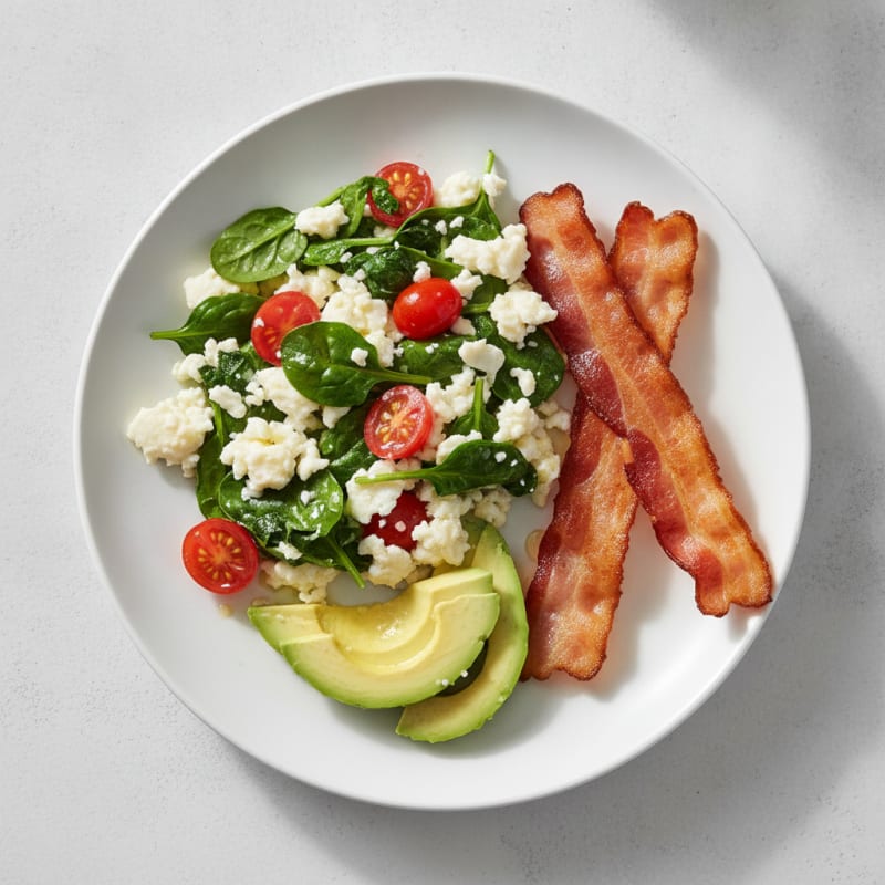 Egg White Spinach Scramble with Turkey Bacon