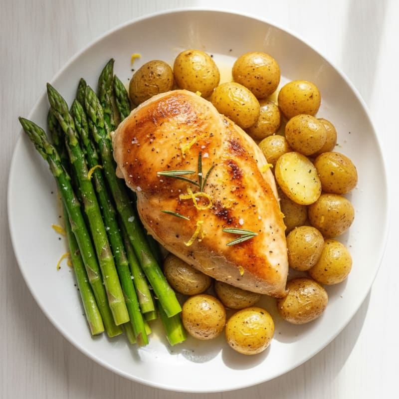 Lemon Herb Roasted Chicken with Asparagus