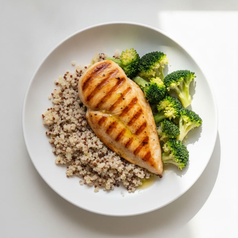 Grilled Chicken Breast with Quinoa and Steamed Broccoli