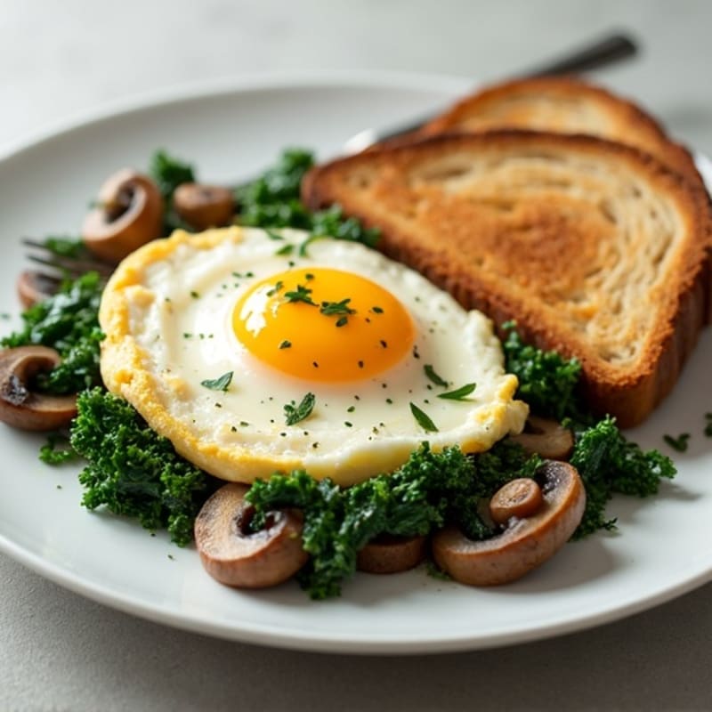 Egg White and Spinach Scramble with Cottage Cheese and Sautéed Mushrooms
