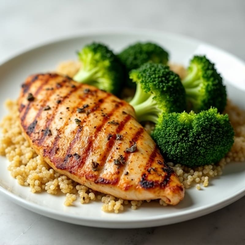 Grilled Chicken Breast with Quinoa and Steamed Broccoli