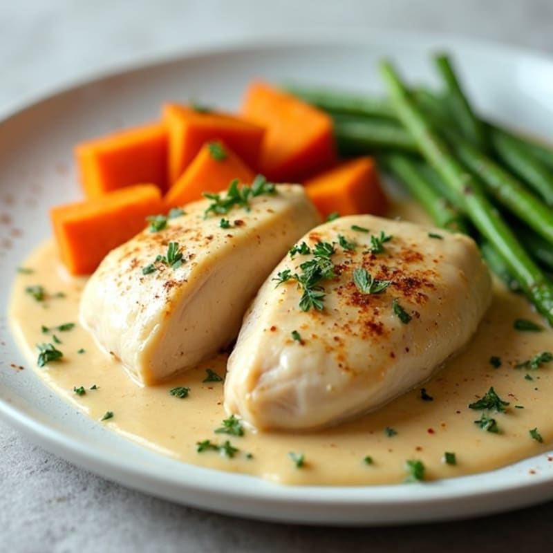 Creamy Coconut Chicken with Roasted Sweet Potatoes