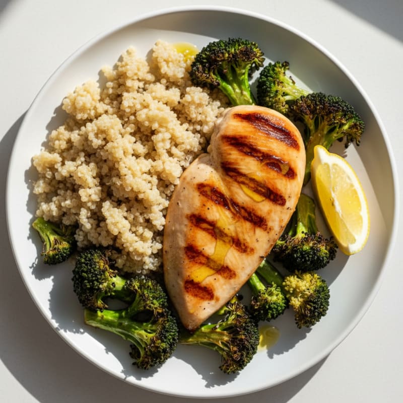 Grilled Chicken Breast with Quinoa and Roasted Broccoli