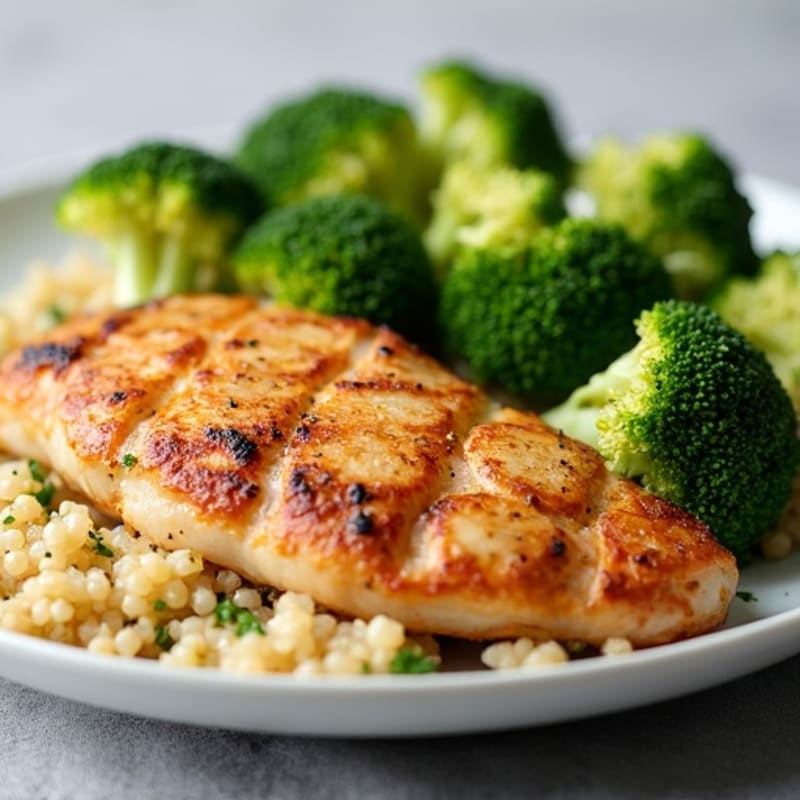 Grilled Chicken Breast with Roasted Broccoli and Quinoa
